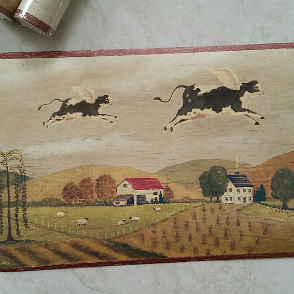 RESERVED Wallpaper Border Country Flying Cows 2 ROLLS - Picture 6 of 11